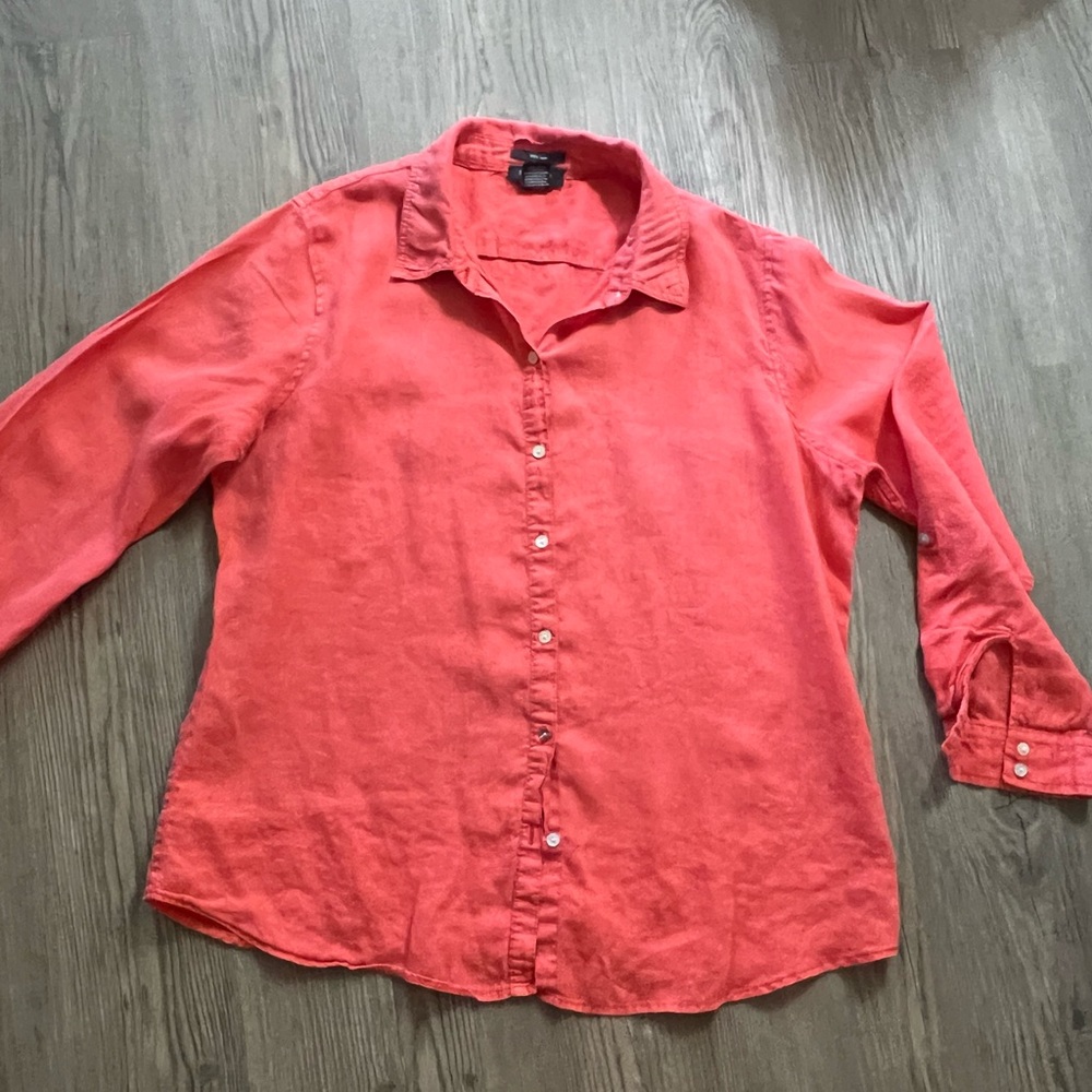 Jones New York Coral Button-Front Linen Shirt